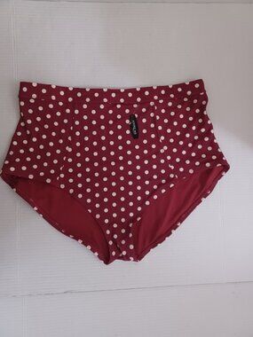 ADORE ME PLUS SIZE HIGH WAISTED POLKA DOT BIKINI BOTTOMS BURGUNDY WHITE SIZE 3X